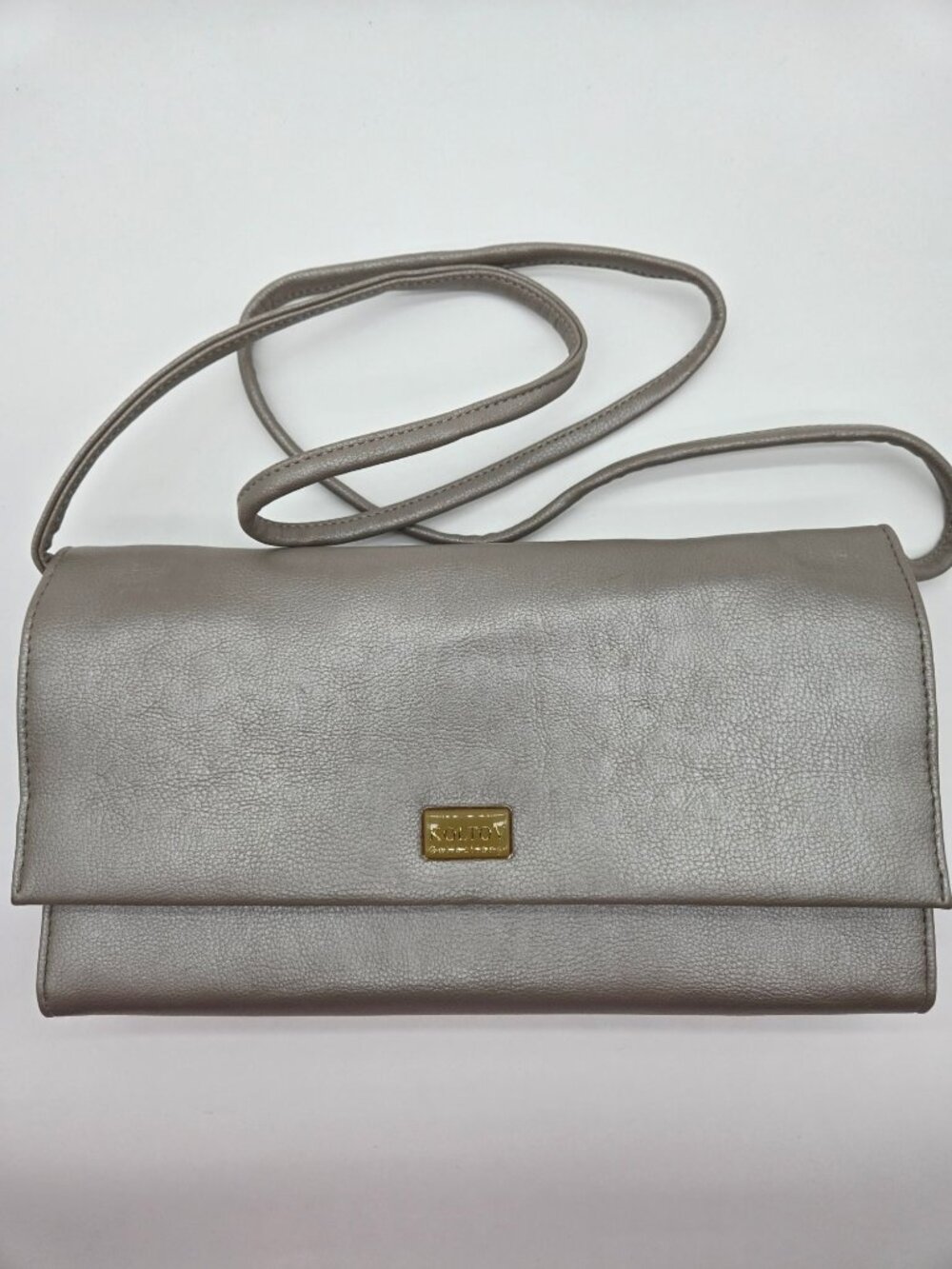 Koltov Silver Clutch Wallet Organizer Crossbody Purse w/ Removable Strap EUC